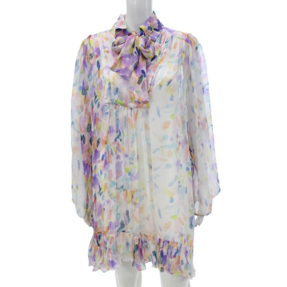 Paola Zuin Womens Babydoll Dress Collared Graphic Multicolor Size 40